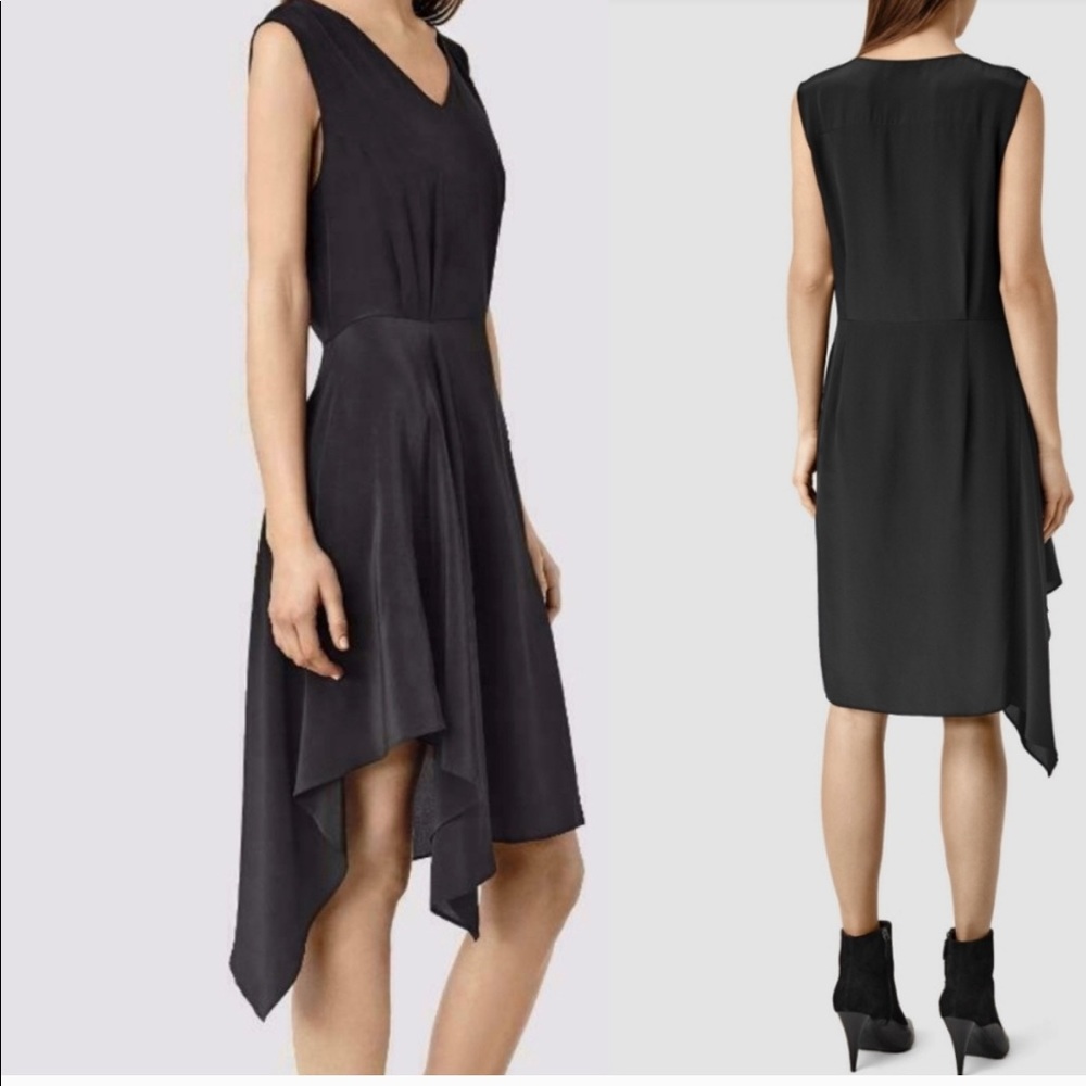 Allsaints Vista Black Asymmetrical Dress NWT